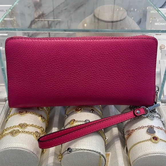 MICHAEL KORS JST Leather Continental Wristlet Phone Case Wallet 
Dragonfruit NWT - Picture 11 of 16